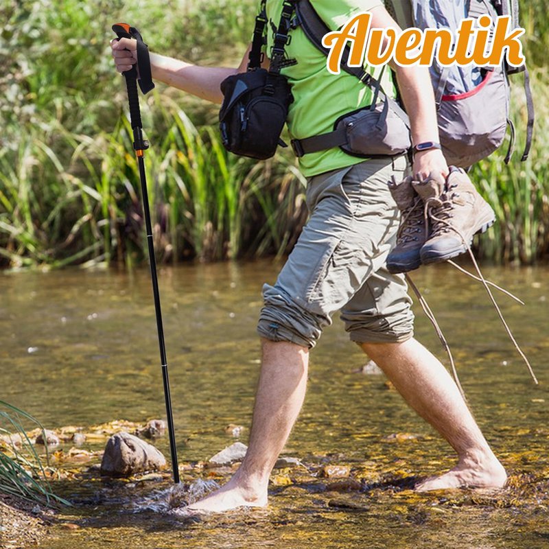 Aventik Foldable Wading Staff for Fly Fishing 55.1'' Retractable Fishing Wading Stick Aluminum Body Corrosion Resistance Water Depth Safety Gear(WS-093)