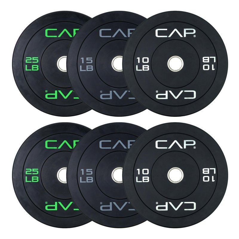 CAP Barbell 100 LB Economy Olympic Bumper Plate Set with Color Logo | Black