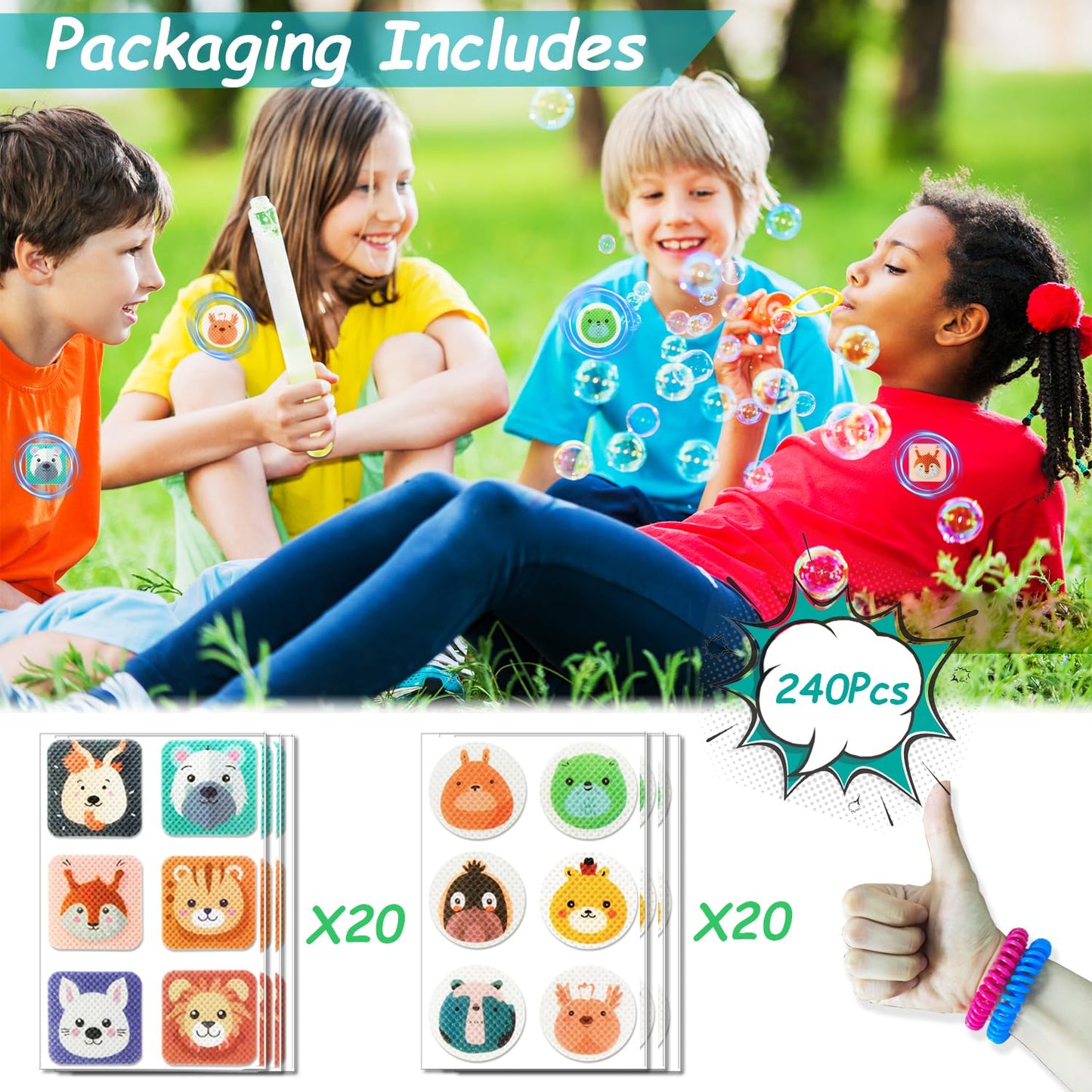 240 Pack Mosquito Patches Stickers for Kids Adult Outdoor Indoor Travel, Natural Plant Based Ingredients Mosquito Stickers with 2 Pack Mosquito Repellent Bracelets