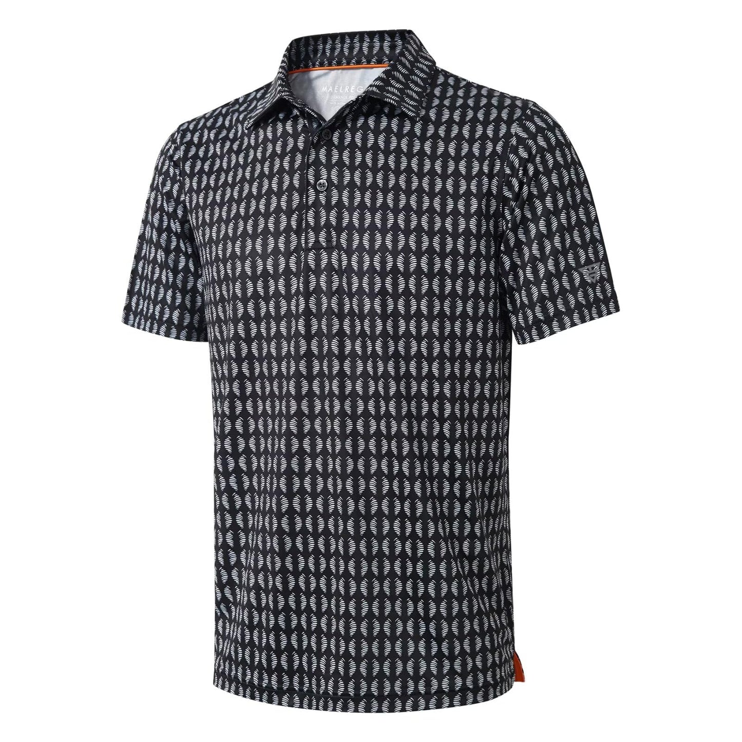 Golf Shirts for Men Dry Fit Short Sleeve Print Performance Moisture Wicking Polo Shirt Black White Twister