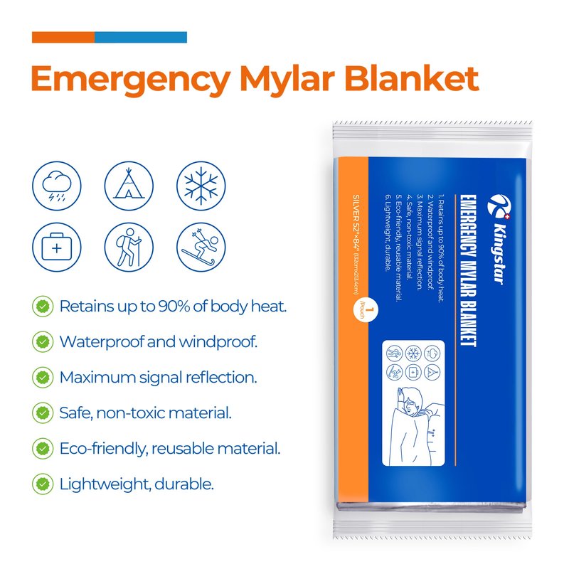 K Kingstar Emergency Blanket 75 Pack, 84" L x 52" W, Bulk Supply for Homeless Outreach, Mylar Blankets Retain 90% Body Heat, Perfect for Building Winter Survival Kits & Community Care Packages