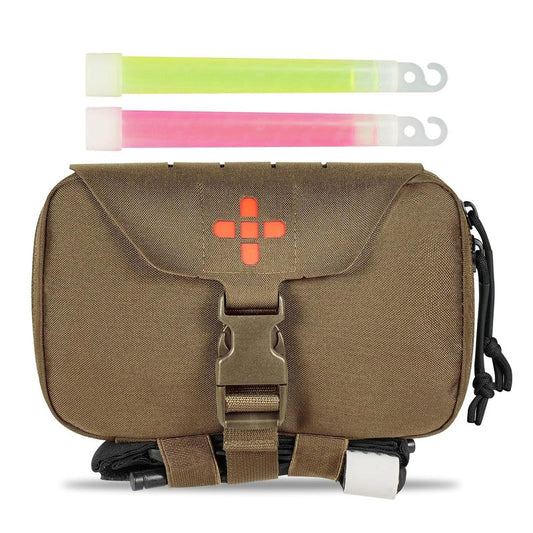 Lonloke Ifak Pouch-Rapid Deployment Tactical MOLLE Trauma Kit Pouches, Quick Release Tear-Off Medical First Aid Kit Organiser with Red Immediate Identify for Emergency Surviva. (CB+Glow Sticks)