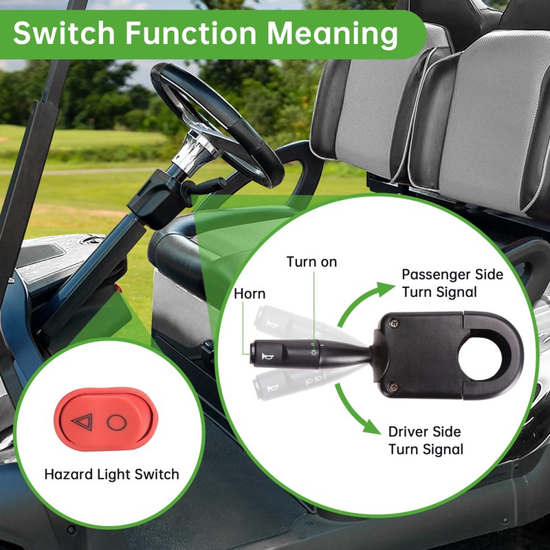 10L0L Golf Cart Turn Signal Kit with Horn Brake Hazard Blinker Light Switch with 9-pin Plug Wiring Harness, Suitable for Yamaha, Club Car, EZGO (Fit Input Current 12V)