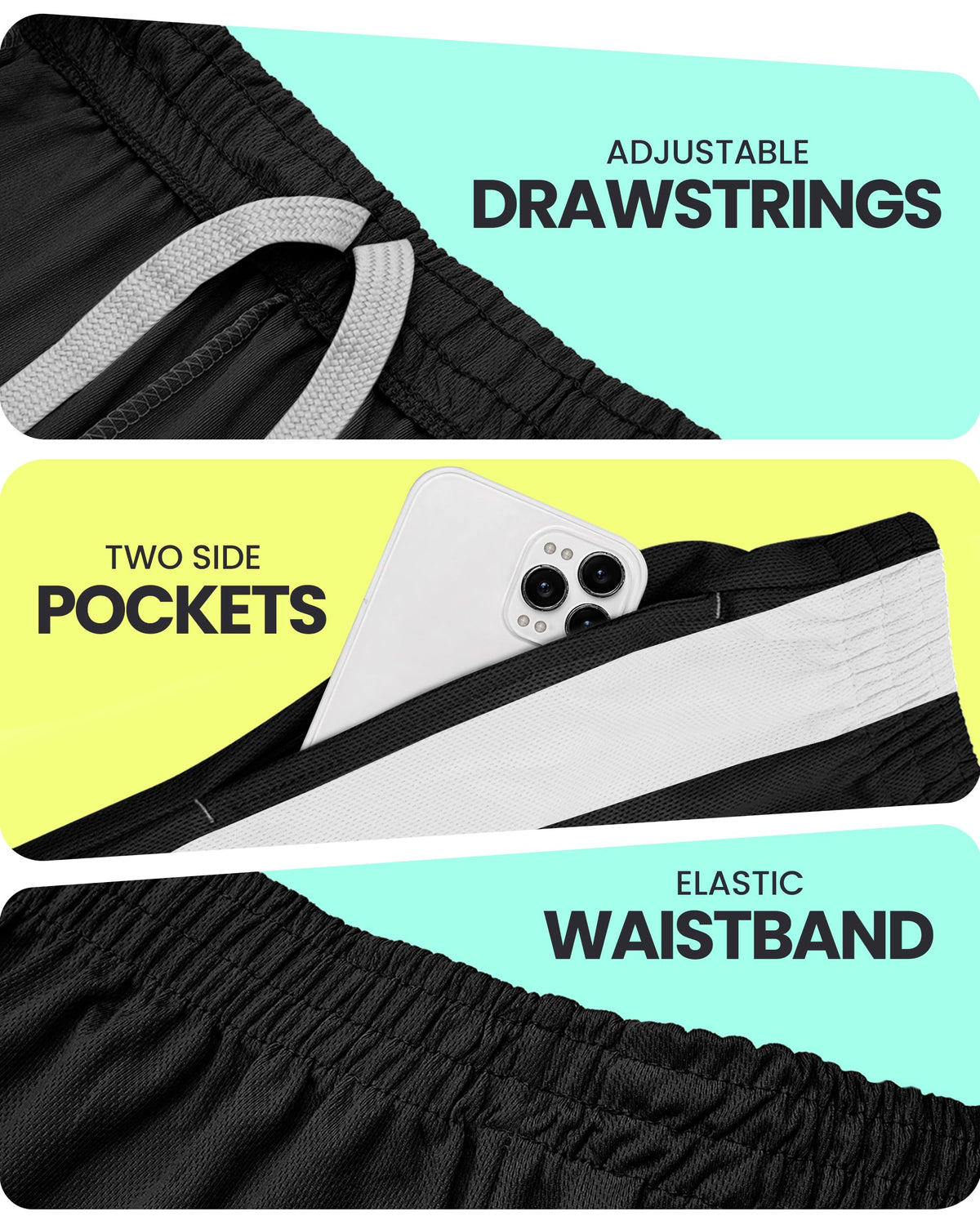 NY Threads Men's Athletic Shorts Quick Dry Loose-Fit Lightweight Running Workout Gym Shorts with Pockets, X-Large, Black White Panel