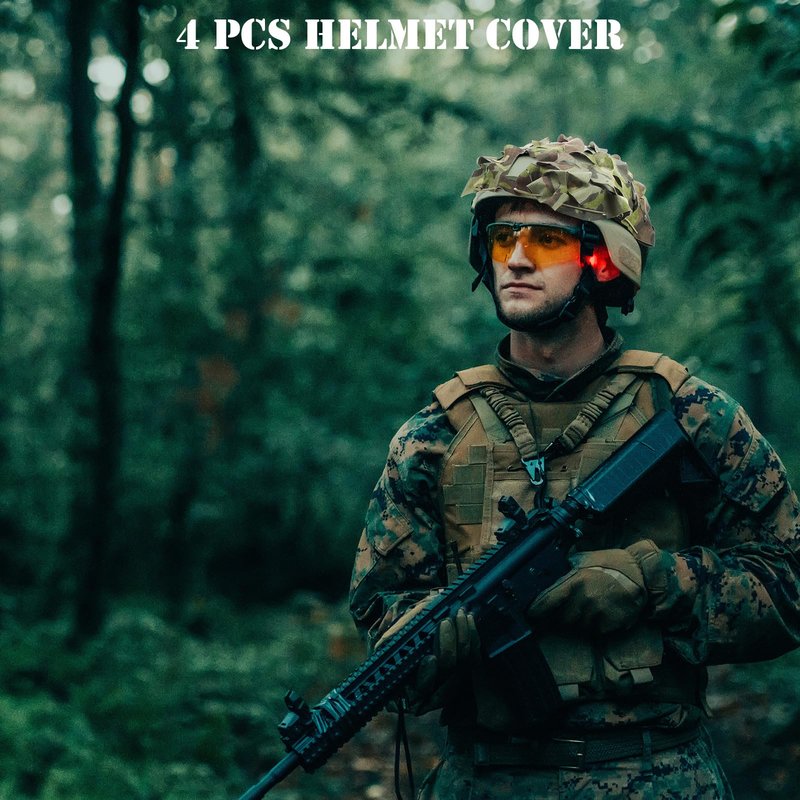 Motionchic 4 Pcs Helmet Cover Tactical Scrim Airsoft Leaf Cover Camo Military Gear Combat Fast Tactical Accessories Military Paintball Hunting Shooting Gear, Helmet Not Included