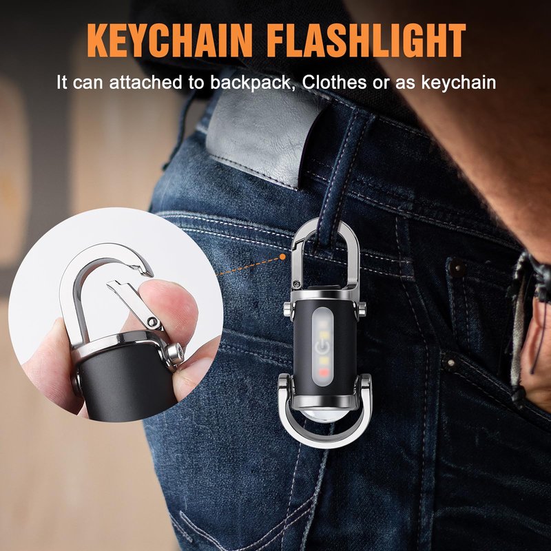 Ciwuzxs Keychain Flashlights Rechargeable, 800 Lumens EDC Mini Flashlights, All-Metal Body COB Keychain Light, Bright Small flashlights Powerful for Work, Walking, Searching and Hiking(Black)