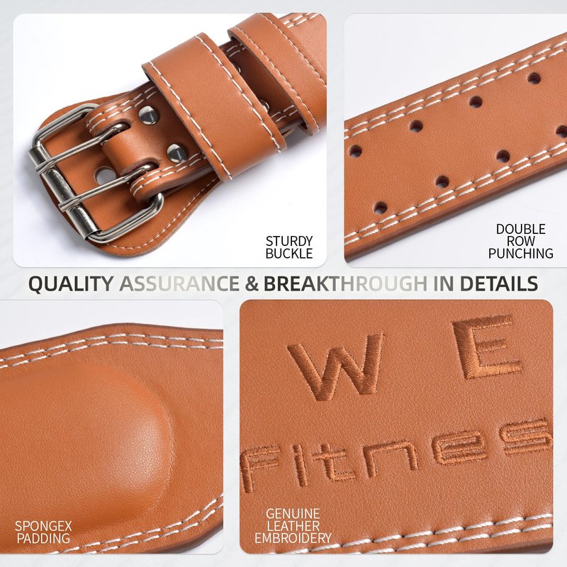 Genuine Leather Weight Lifting Belt, 4”& 6” Padded Lumbar Back Support, 10 Adjustable Holes, Gym Weight Belt Ideal for Deadlift, Powerlifting, Bodybuilding and Squat (4-Inch Brown, L (33"-37"))