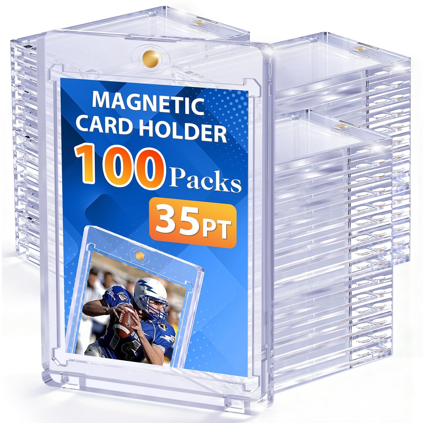 SAMYUCHO 100ct Magnetic Card Holder, 35pt Magnetic Card Holders for Trading Cards Display Case Protectors Sleeves Hard Plastic Cover for Sports Game Cards
