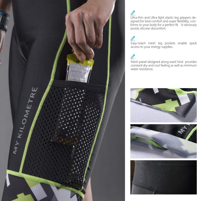 Mens Triathlon Shorts - Adjustable Drawstring & Easy Reach Pockets - Chamois for Long-Distance Races