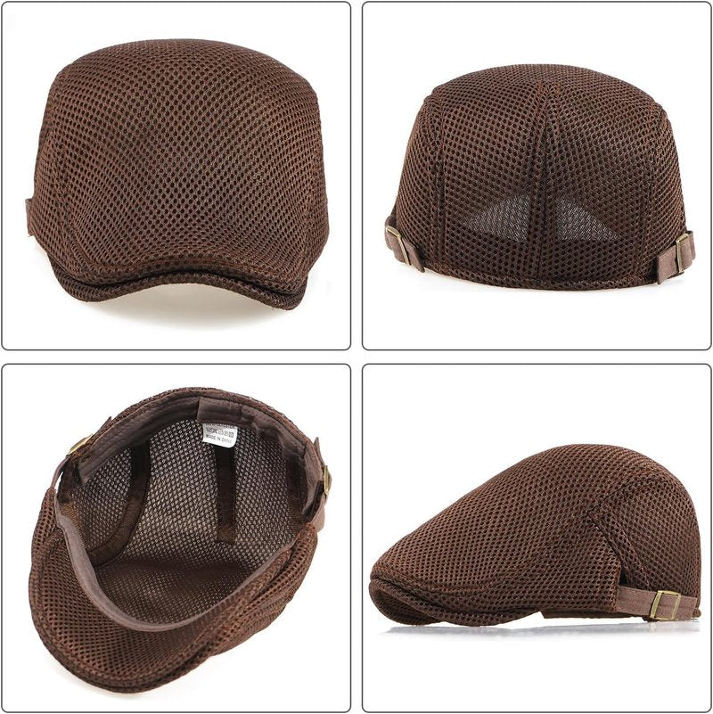 Men's Mesh Cap - Breathable Summer Newsboy Hat | Adjustable Ivy Cap for Driving & Hunting