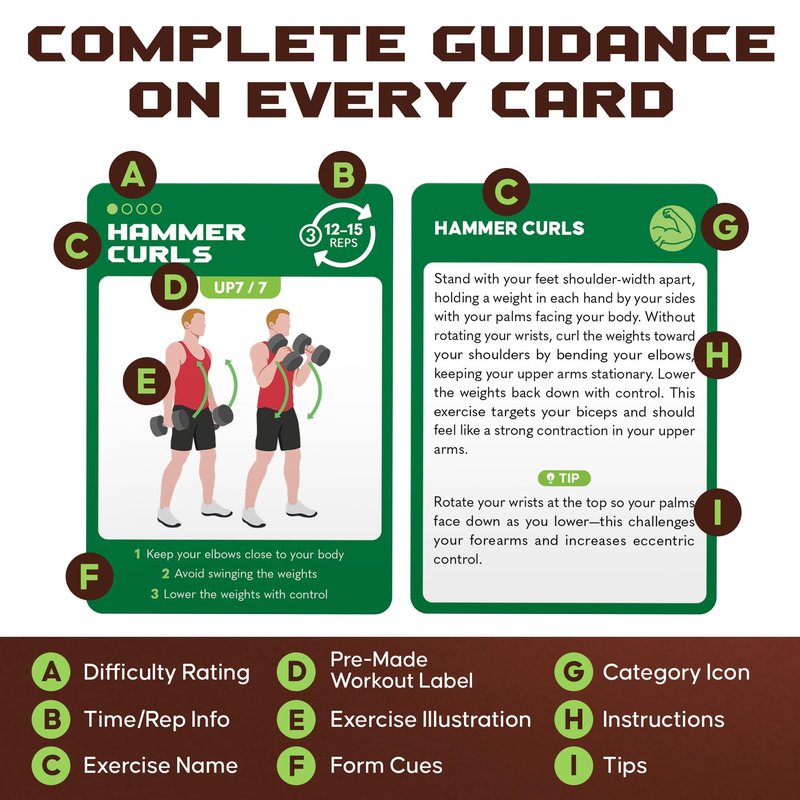 75 Dumbbell Workout Cards – 3.5” x 2.5” Full Body Weight Training Exercise Deck – At-Home Fitness Guide for Men and Women – Get Stronger With 12 Pre-Made Strength Workouts