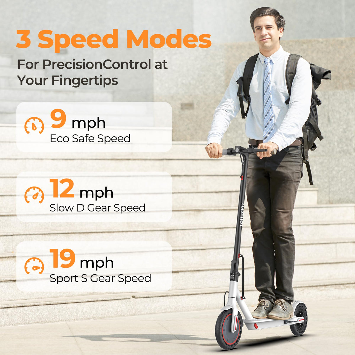 MAXSHOT Electric Scooter for Adults, 8.5/10/14" Tires, 19/22Mph, 350W/500W Motor, 21-28 Miles Range, Folding E-Scooter with Dual Suspension,APP Contro