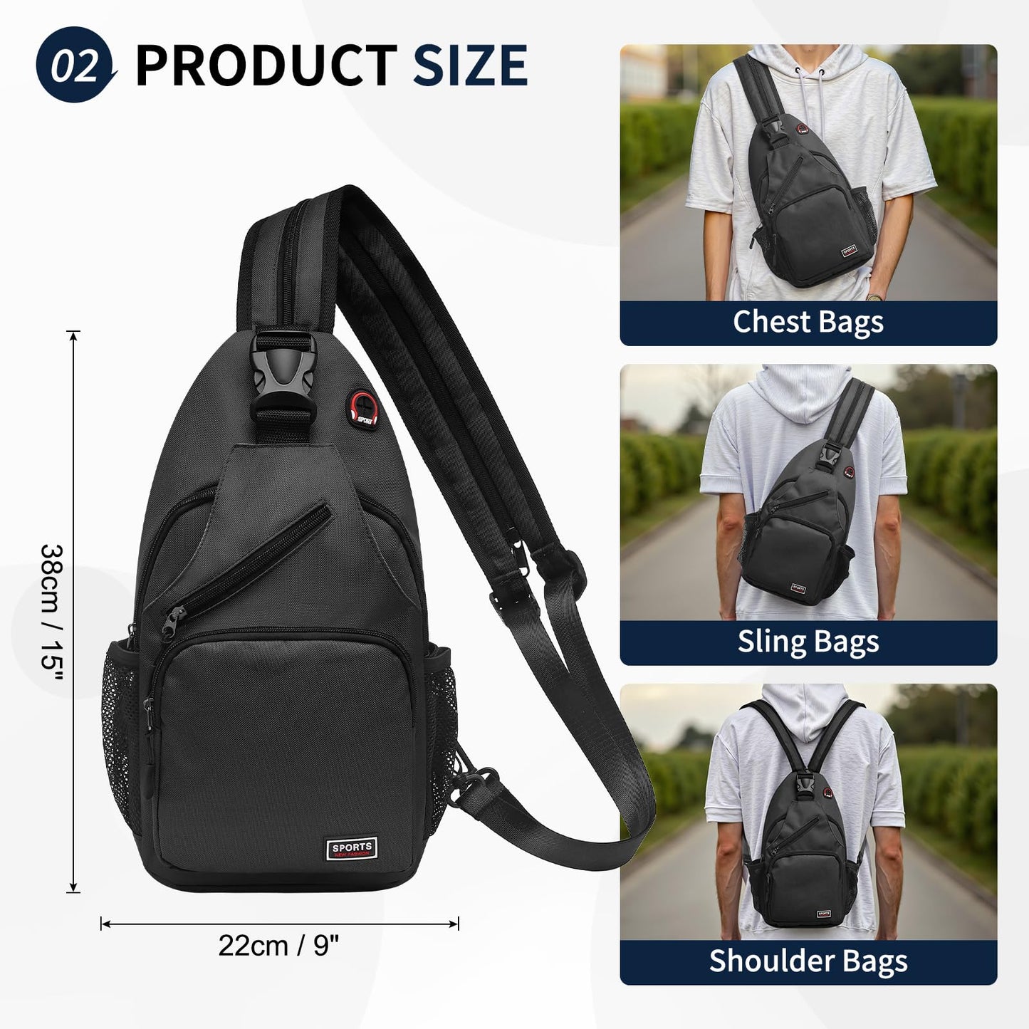 SUIKIHUM Convertible Sling Bags for Women Men, Lightweight Crossbody Backpack Daypack Fit for 11" Tablet for Casual Travel Sport Hiking (Black)