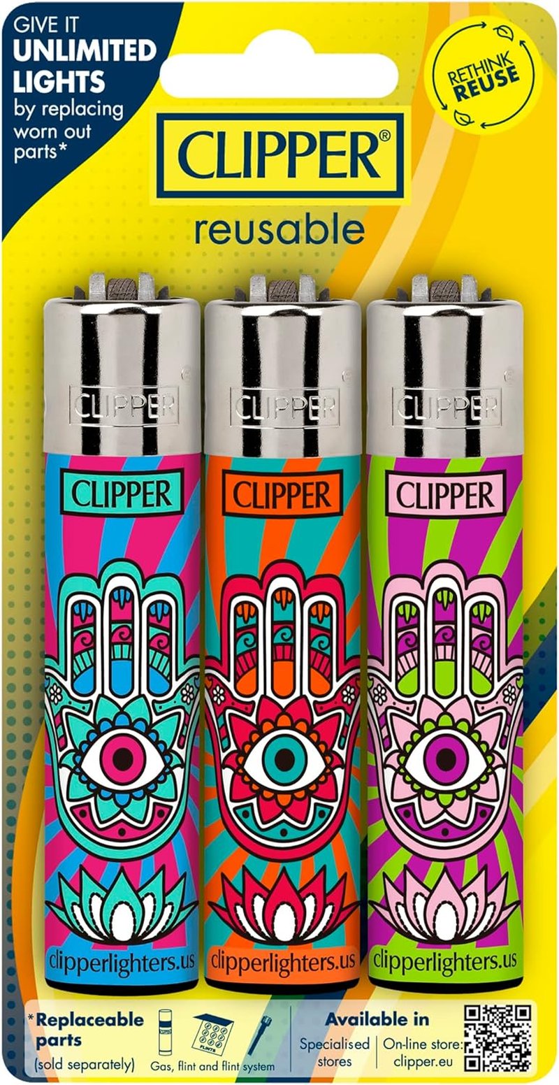 Classic Large Reusable Lighter - Premium Refillable Butane Lighters | 12 Pack Assorted Designs