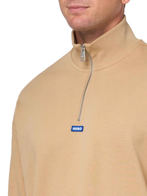 HUGO Twill French Terry Quarter Zip Sweatshirt, dunes, S