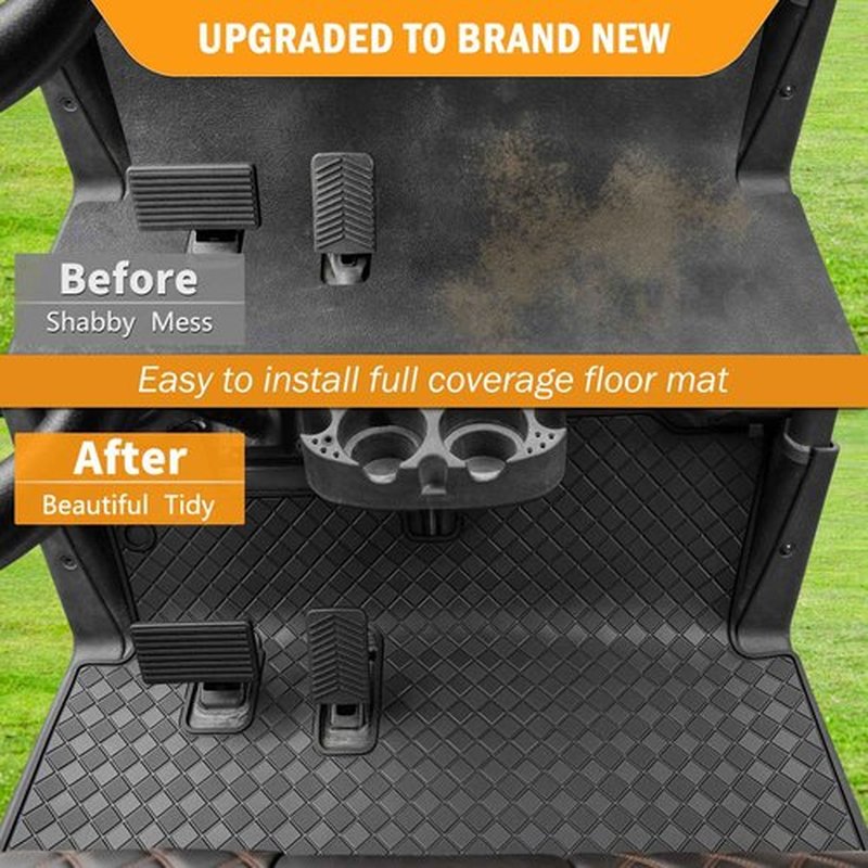 Golf Cart Floor Mat for EZGO RXV, Full Coverage Liner Mat Replacement Upgraded Non Slip 8 mm Thickness Rubber - Only Fits EZGO RXV (2008-2022) & 2Five (2009+)