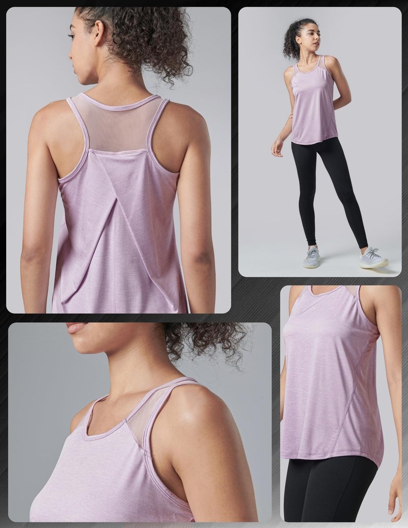 5 Pack Women's Workout Tops, Athletic Racerback Tank Tops for Women, Mesh Sleeveless Shirts Yoga for Gym Running (Set 3, Large)