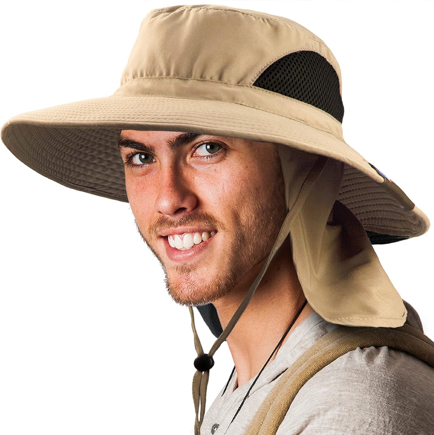 Wide Brim Sun Hat for Men & Women - UPF 50+ UV Protection, Mesh Boonie Hat with Chin Strap | Ideal for Fishing & Hiking