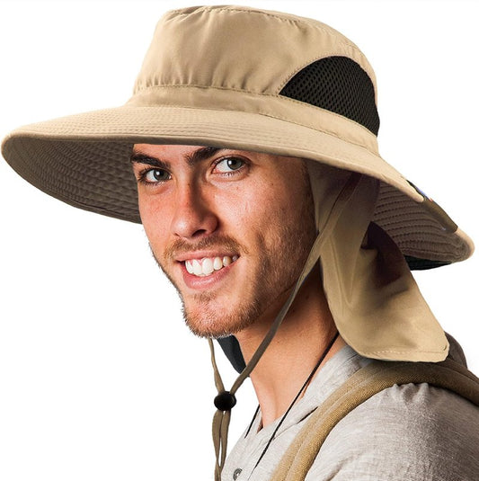 Wide Brim Sun Hat for Men & Women - UPF 50+ UV Protection, Mesh Boonie Hat with Chin Strap | Ideal for Fishing & Hiking
