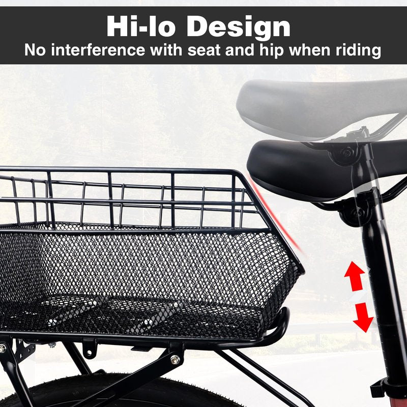 WEEROCK Bike Rear Basket Rear Rack Basket Steel Wire for Bicycle Carge Rack, Black