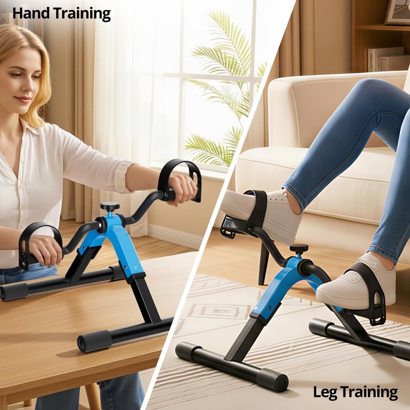 RYGEO Folding Pedal Exerciser Mini Exercise Bike Under Desk Bike for Arms and Legs Workout, Portable Desk Bike Peddler Machine for Sedentary Officer & Seniors
