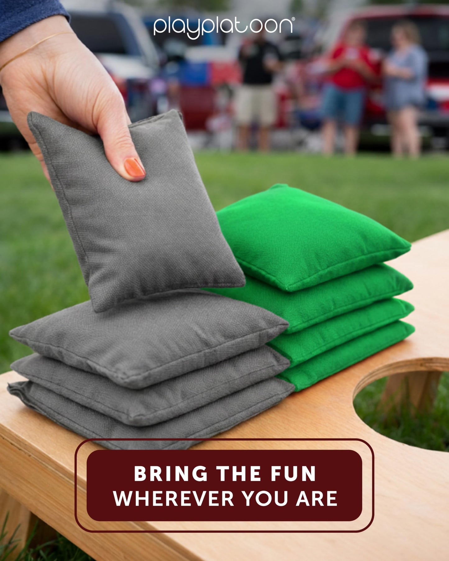 Play Platoon Cornhole Bags Set of 8, Green & Gray Duck Cloth