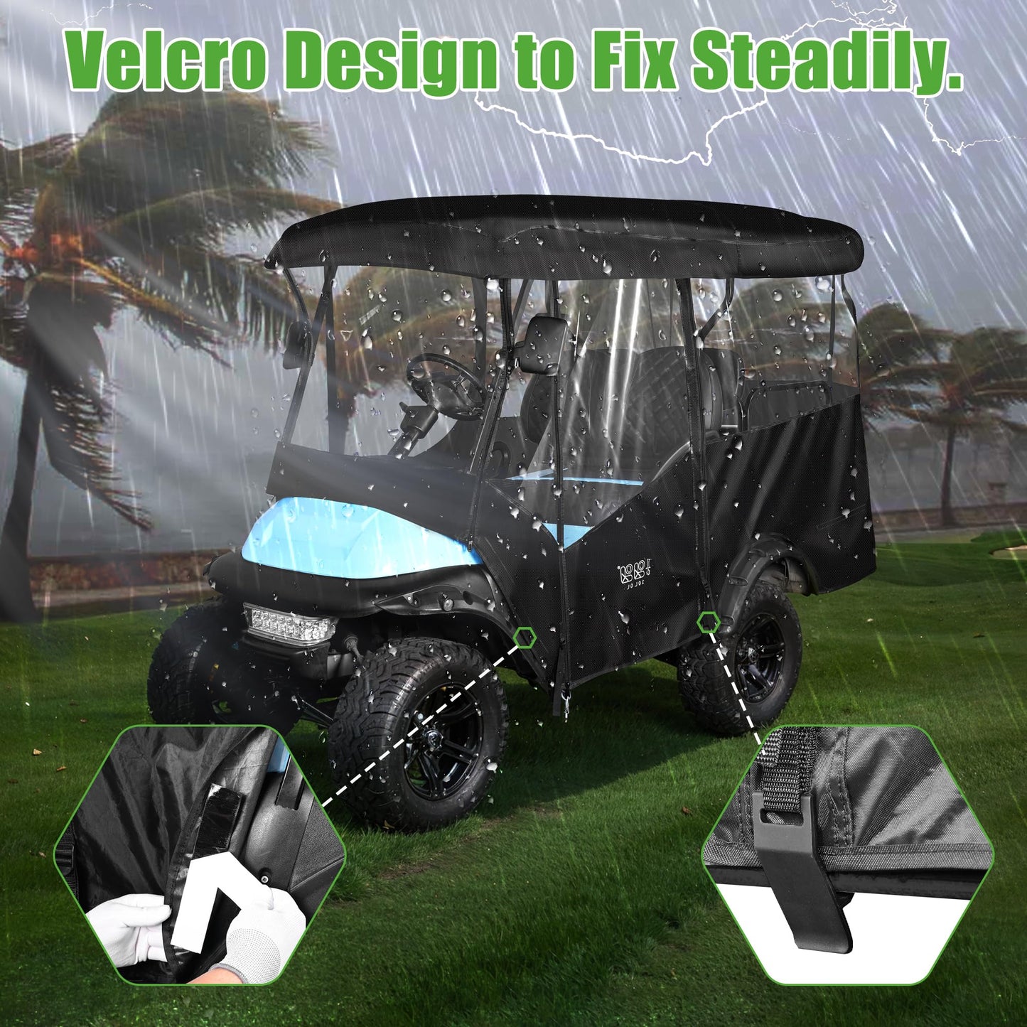 10L0L Golf Cart Enclosure 4 Passenger Universal Rain Cover, 600D Waterproof Driving Enclosure for Club Car EZGO RXV TXT Yamaha, 93.7 Inch Roof (93-3/4")