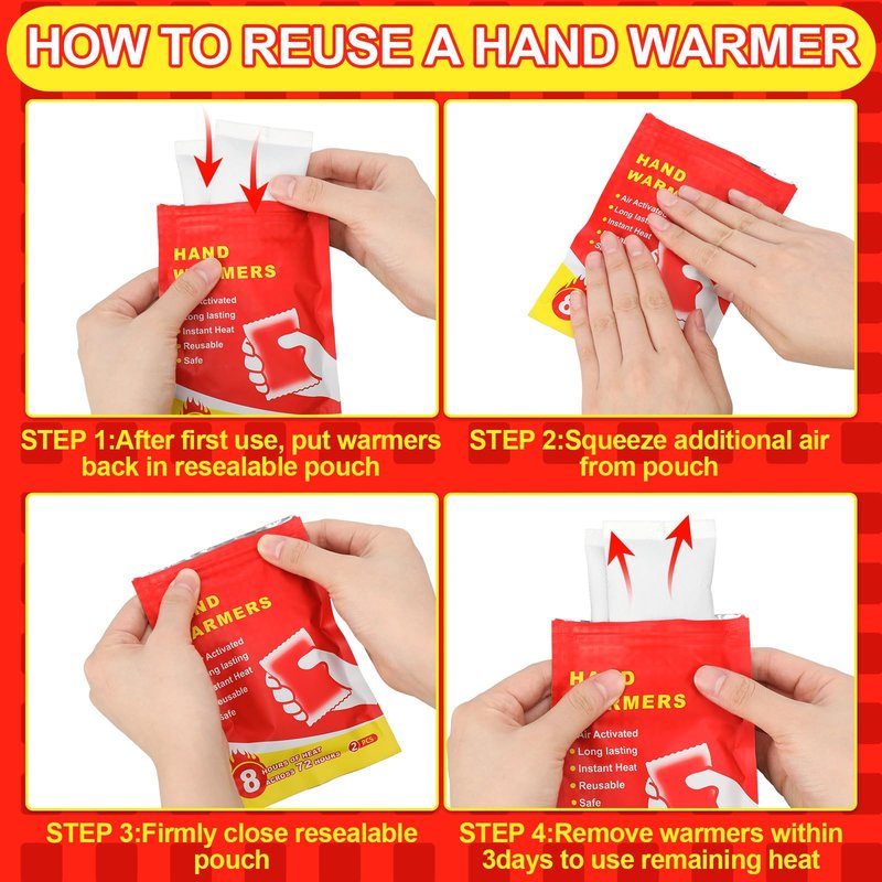 Jenaai 50 Pcs Hand Warmers 3.5x2.1'' Resealable Emergency Hand Warmers up to 8 Hours of Heat Across 72 h (hours) Long Lasting Safe Natural Odorless Air Activated for Cold Winter Skiing Hiking Survival
