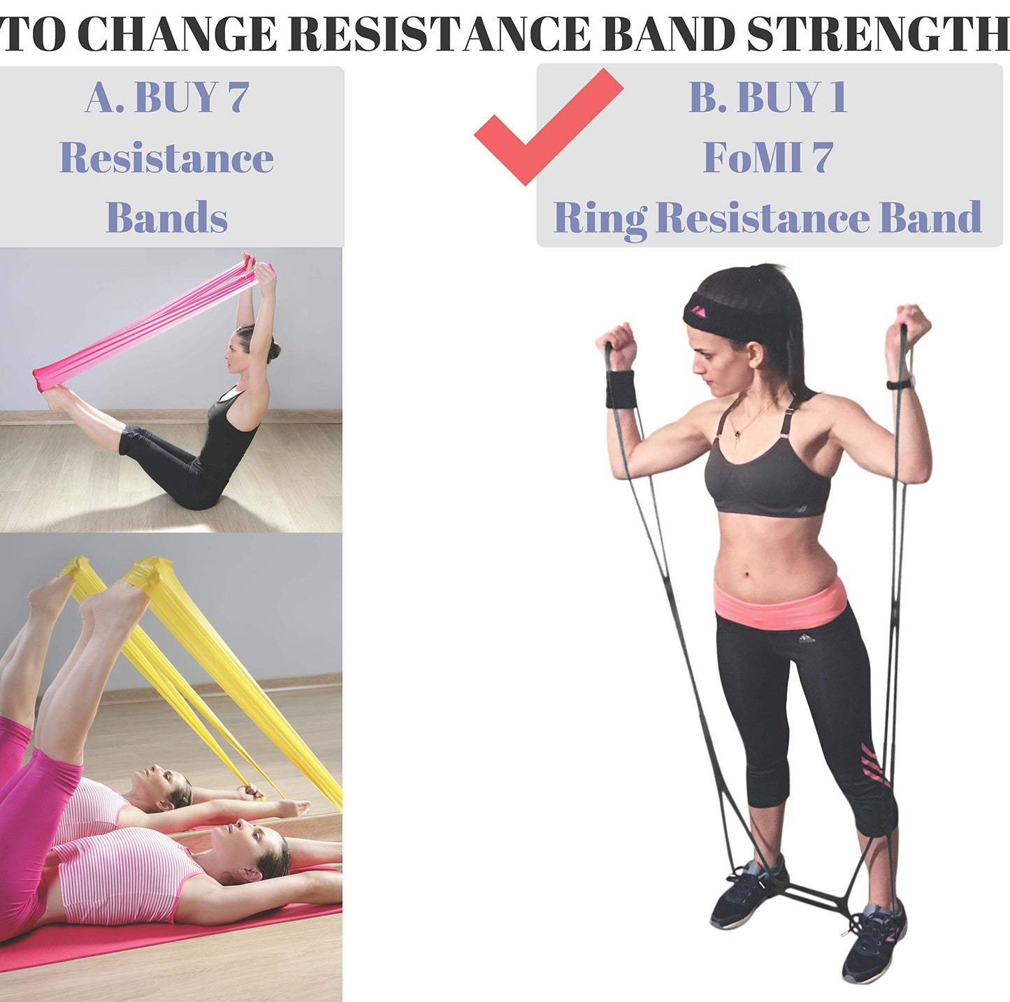 FOMI 7 Ring Stretch and Resistance Exercise Band | Back, Foot, Leg, and Hand Stretcher, Arm Exerciser | Portable | for Home or Fitness Center Workout, Physical Therapy