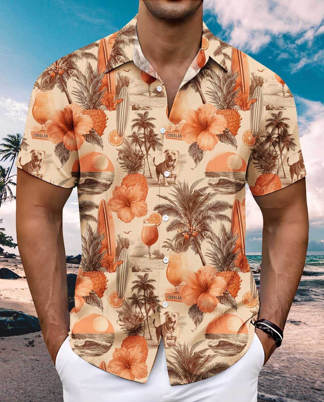 Mens Hawaiian Button Up Shirt Beach Vacation Cruise Tee Summer Tropical Palm Leaf Shirts Casual Unique Pattern Comfy Tops