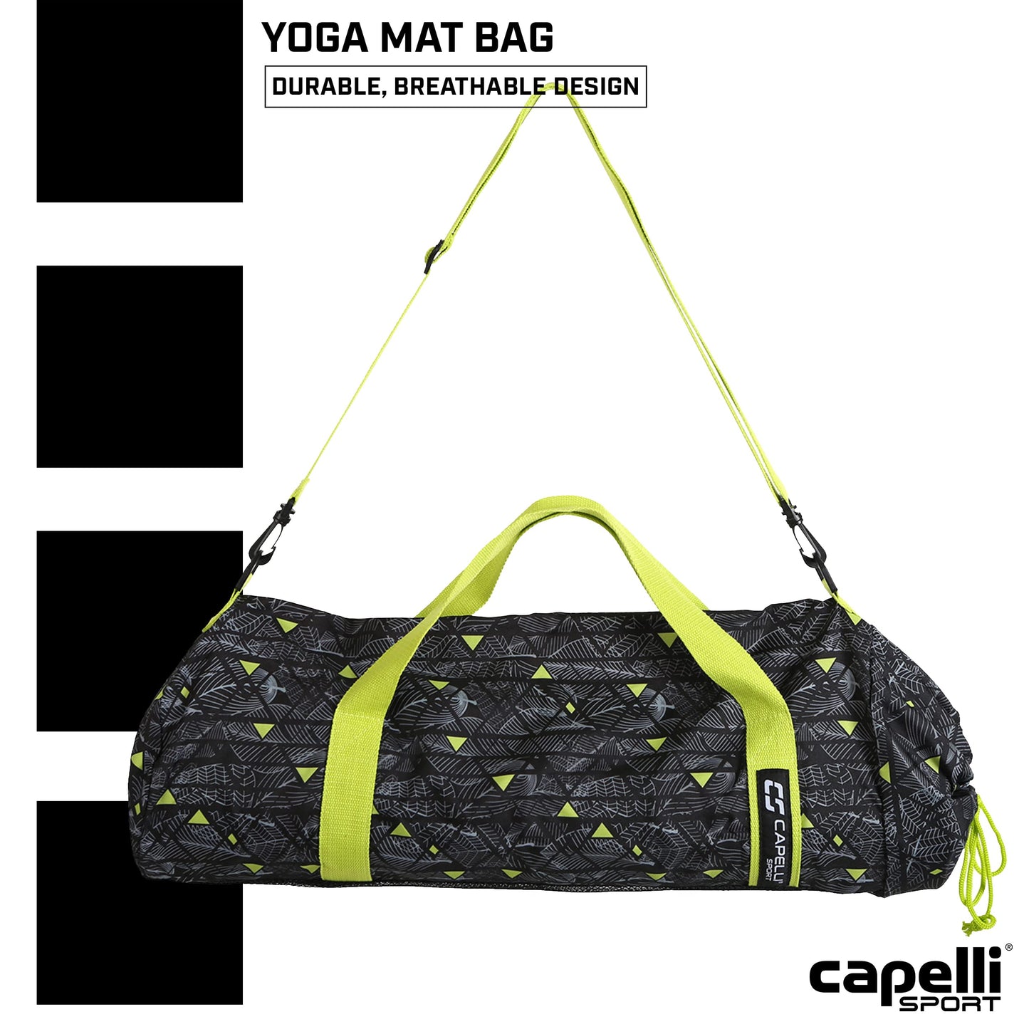 Capelli Sport Yoga Mat Bag Carrier, Gym Bag Yoga Mat Holder with Adjustable Strap and Carry Handle, Black/Lime