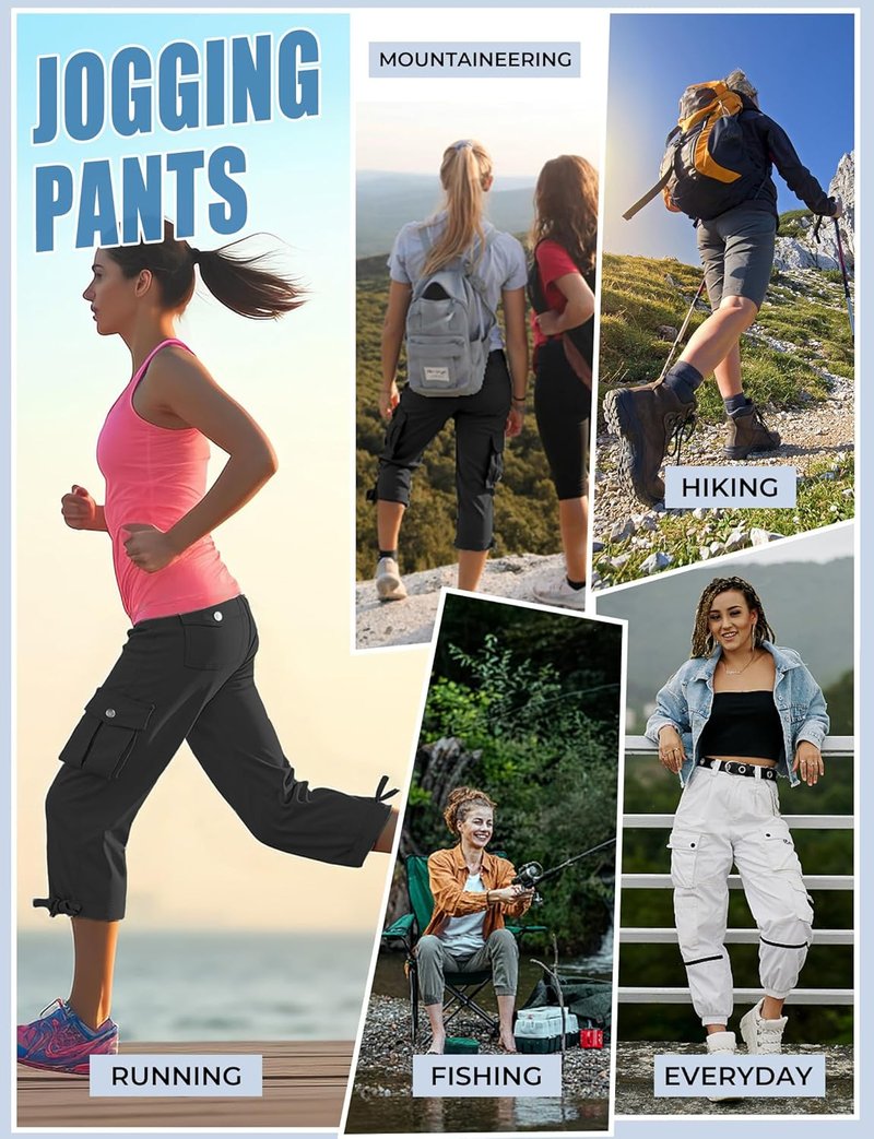 Women's Hiking Capri Pants - Quick Dry Athletic Cargo with Pockets | Loose Fit for Travel & Casual Wear