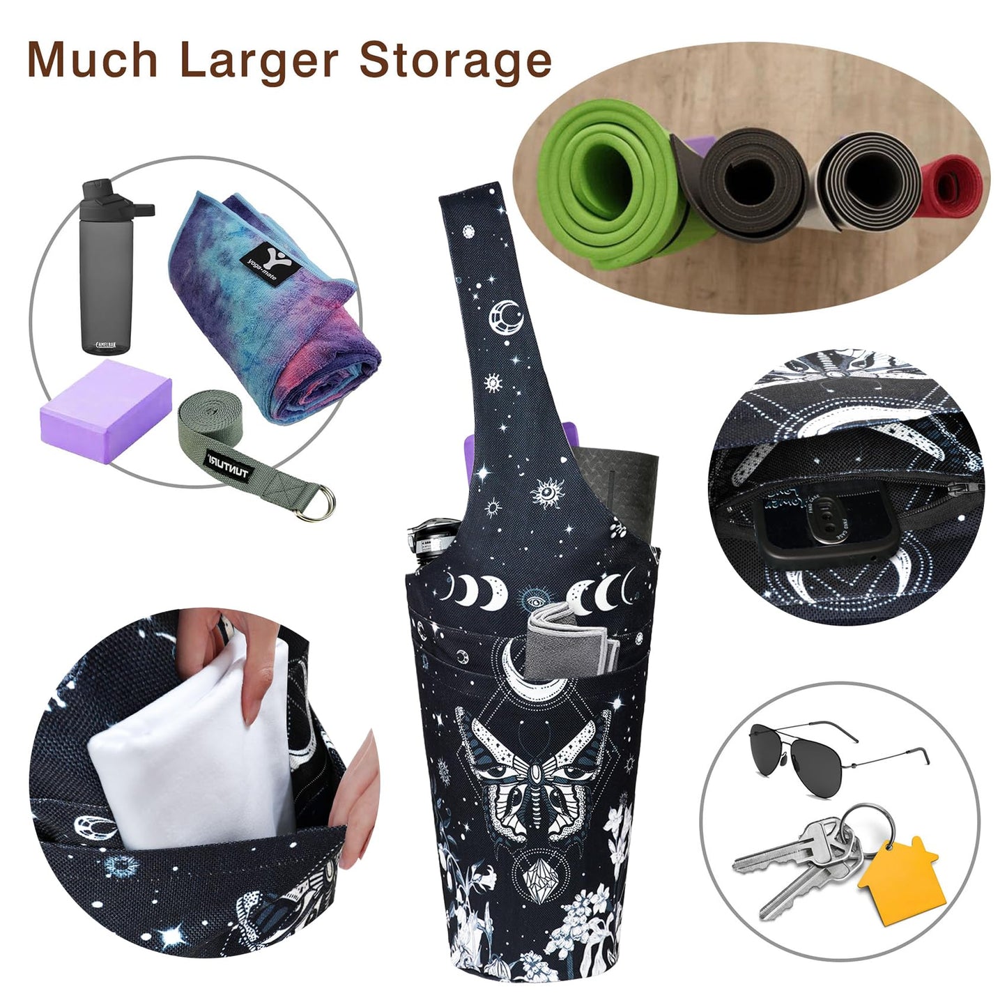 Yoga Mat Bag - Long Tote with Pockets - Holds More Yoga Accessories - Yoga Bag Fit Most Size Mats - Gothic Yoga Mat Carrier