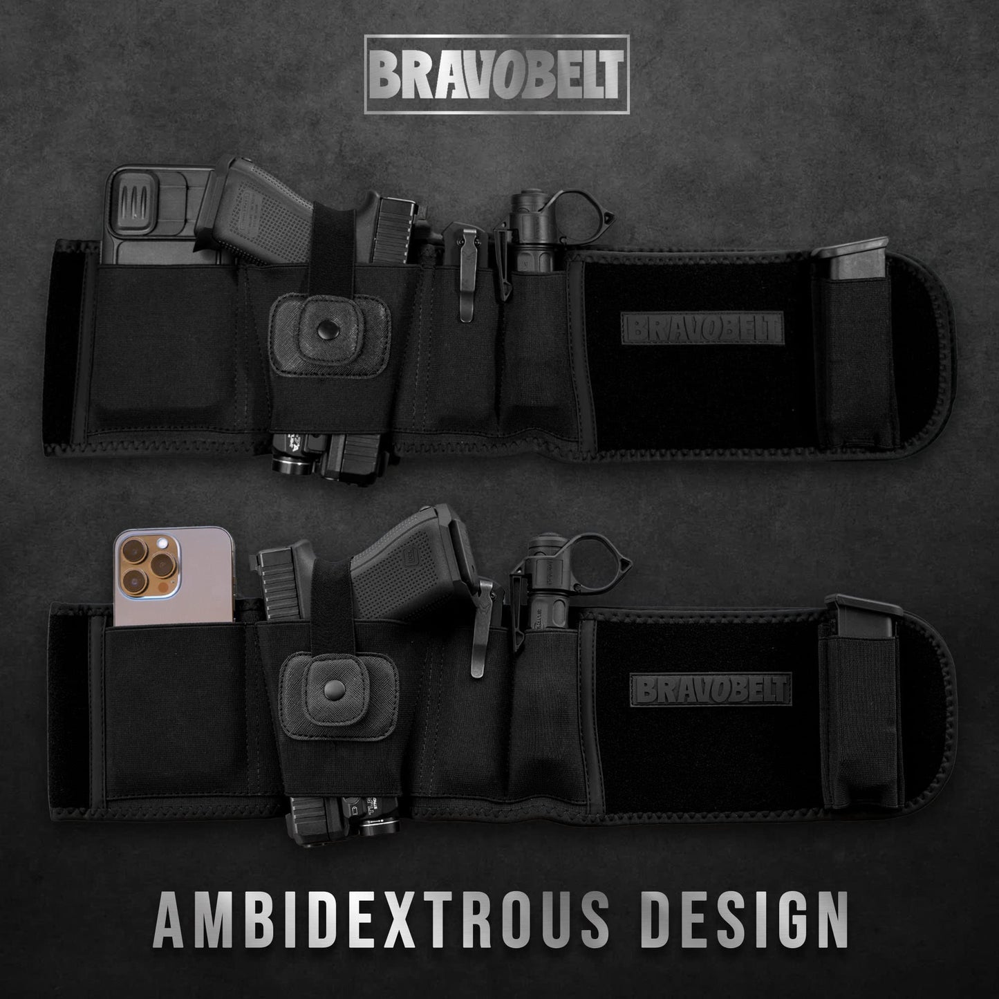 BravoBelt Laser Fit Edition - Belly Band Holster for Concealed Carry | Compatible with Red Dot, Lasers & Tactical TLR Light Systems -Unisex, Black