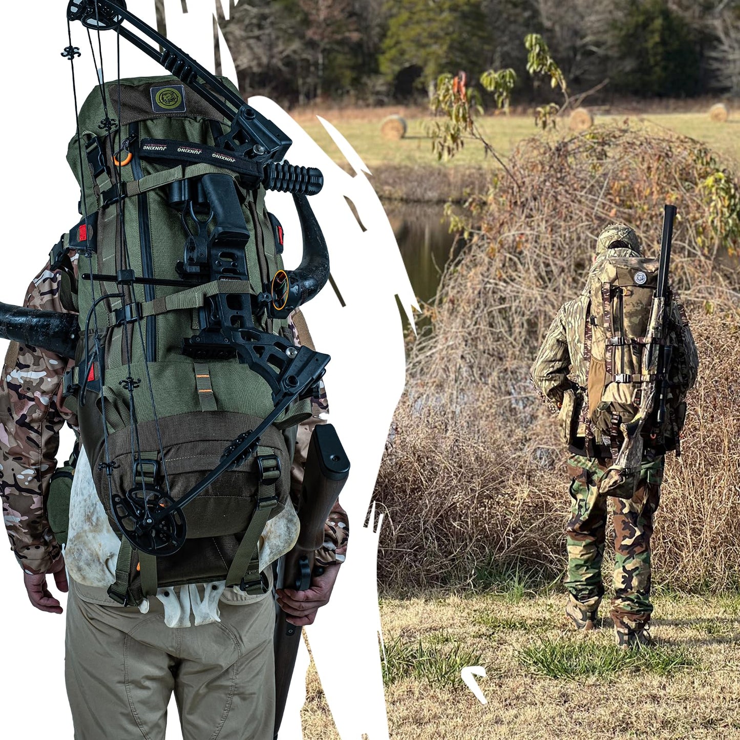 TKLoop Hunting Pack for Men – Expandable Frame Backpack 40L, Water Resistant, with Meat Hauler, Rifle Holder & Shotgun Rest