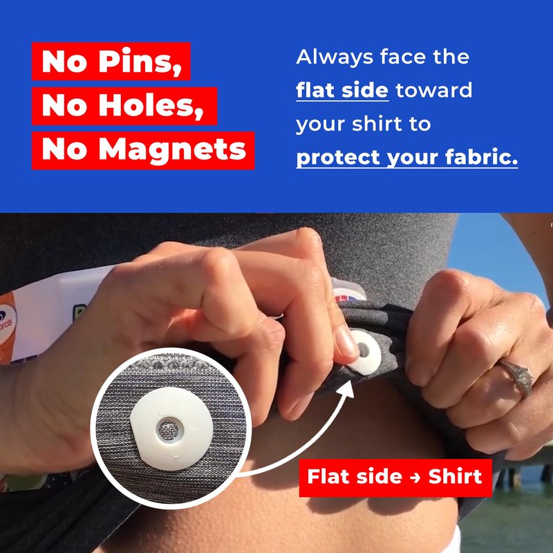 bibSNAPS Race Bib Clips - Safety Lock Fasteners - Secures Running, Marathon, Cycling, and Event Numbers, Non Magnetic, Easy to Use, Soft & Reusable, Replacement for Pins & Magnets - Happy Hour (4pcs)