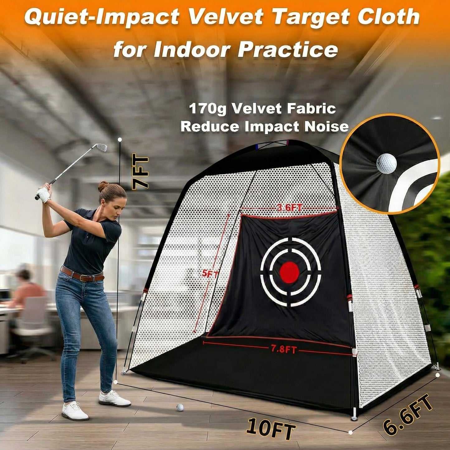 PGL Golf Practice Net - 10x7ft High Impact Knotless Netting with Target Goal and Portable Carry Bag - Driving Hitting Training Aid for Backyard Indoor Outdoor