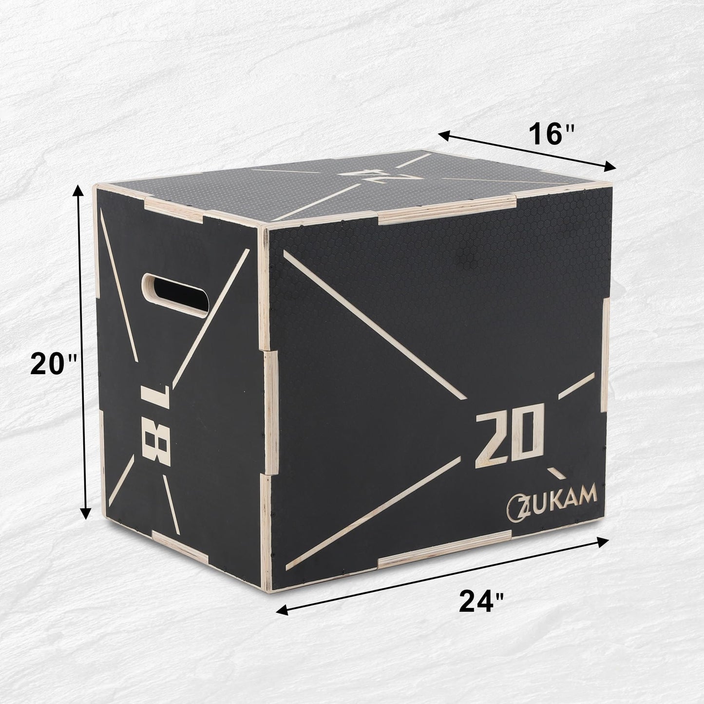ZUKAM Non-Slip Wood Plyometric Jump Box- 3-in-1 Wooden Plyo Box for Home Gym and Outdoor Workout (24" x 20" x 16")