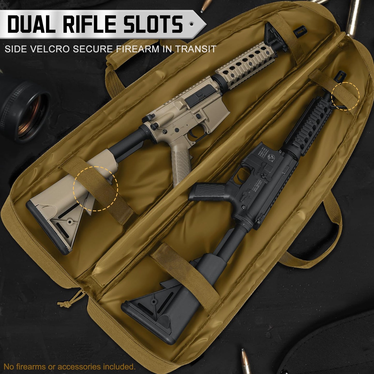 DULCE DOM Double Rifle Case, 38 42 44 inch Soft Gun Tactical Bag for Shooting Range, Movable Divider for 1 or 2 Gears, Multiple Magazine Pouches & Accessory Bags (Khaki, 44'')