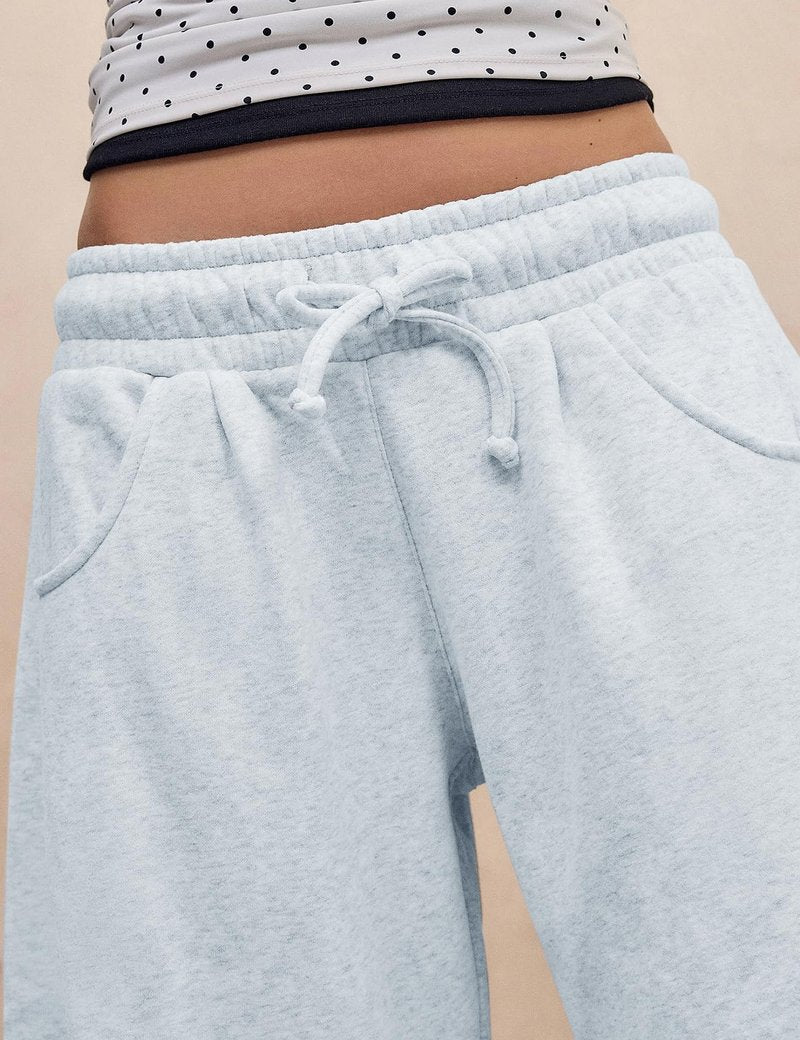 HeSaYep Women's Barrel Leg Sweatpants Drawstring Wide Leg Lounge Pants Baggy Casual Cotton Sweat Pants with Pockets,White Grey M