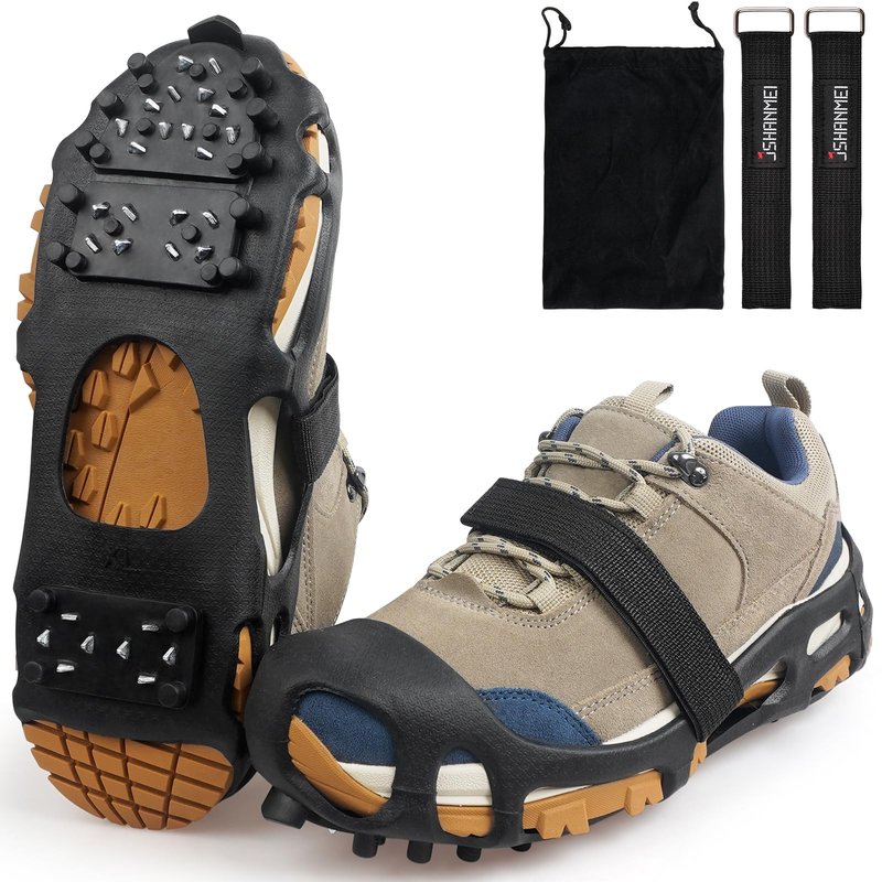 Ice Cleats, Crampons Ice Cleats for Shoes and Boots Men Women Kids, Anti Slip 28 Shoe Spikes for Snow and Ice, Non Slip Snow Cleats with Straps for Winter Walking Hiking Fishing