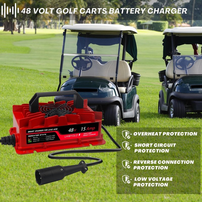LHIBYOLO 48V Golf Carts Battery Charger for 15 AMP EZGO RXV & TXT, 4-6 Hours Full Charger, Club Car Charger 48 Volt,with 2008-Present EZGO RXV & 2014-Present TXT (48V 15A Club Car)