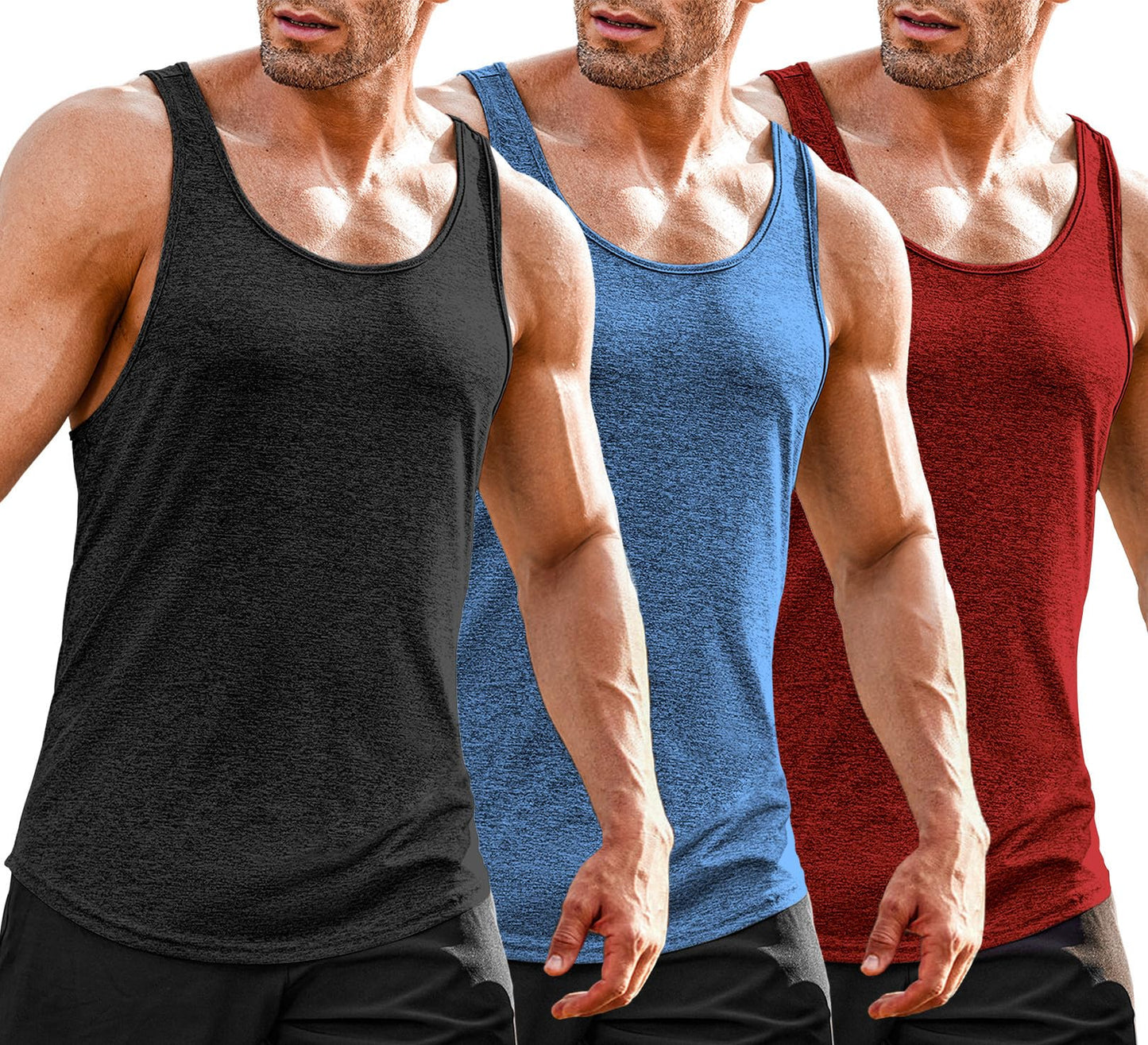 COOFANDY 3 Pack Men's Y-Back Dry Fit Muscle Gym Workout Tank Top Bodybuilding Weightlifter Workout Fitness Clothing