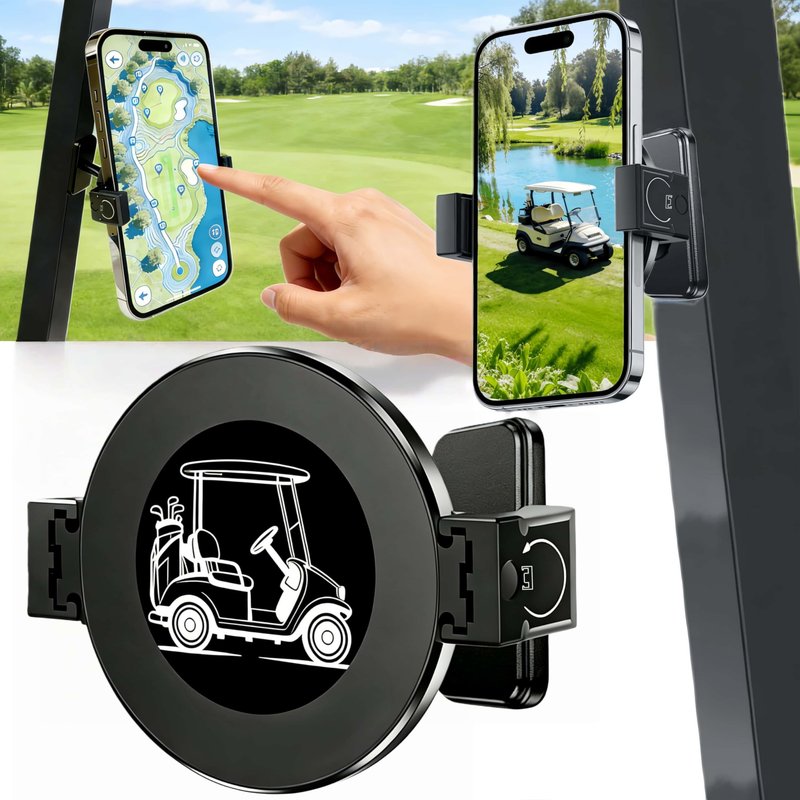 WUKO HUNT 2-in-1 Golf Cart Phone Holder, Magnetic + Back Clip Dual Protection, Fits EZGO, Club Car, Yamaha, Built-in Powerful Magnet, Compatible with iPhone & Android, 360° Rotation, Aluminum Mount