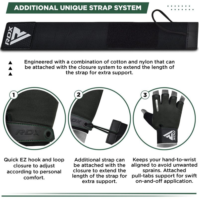 RDX Weight Lifting Gloves, Additional Stretchable Long Wrist Support, Full Palm Grip, Men Women Fitness HIIT Workout, Bodybuilding Powerlifting Strength Training Cycling Exercise Home Gym Equipment