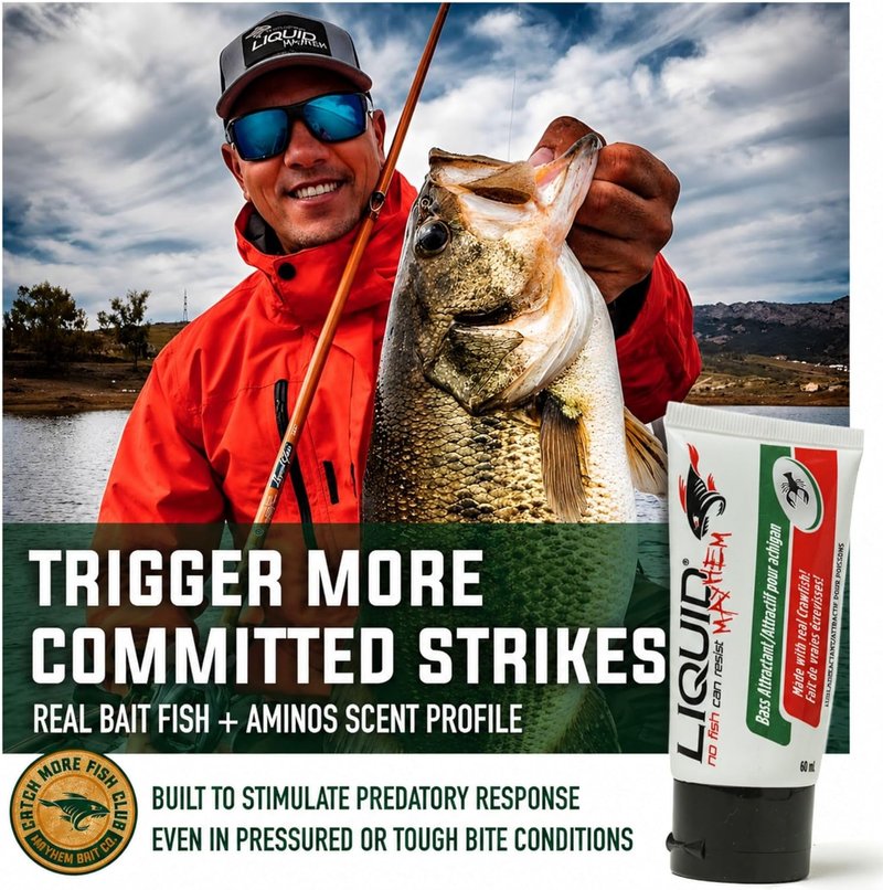 Liquid Mayhem Bass Fish Attractant Gel - Real Anchovy Bait & Aminos | UV-Enhanced 60 ml (2 oz)