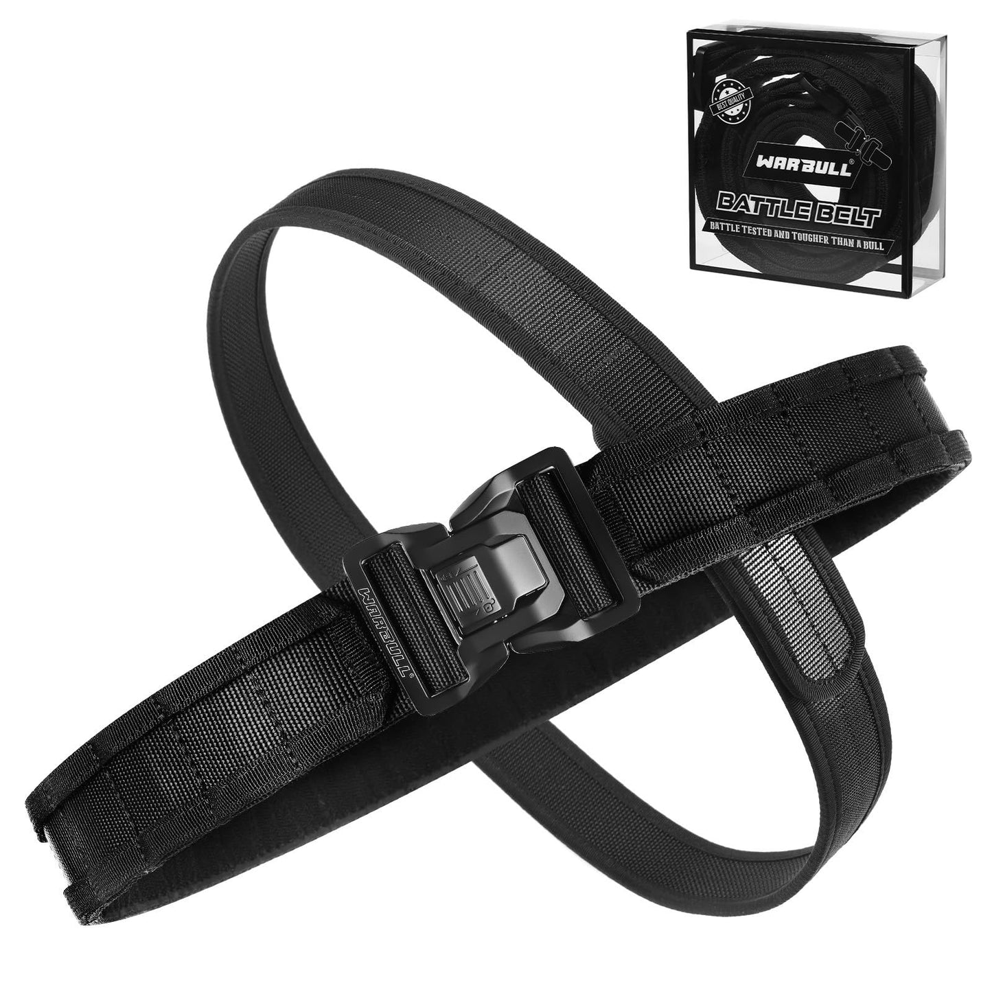 WarBull Tactical Battle Molle Belt, 2'' Quick Release Gun Belt w/Secure Locking & 1.57'' EDC Inner Belts, Heavy Duty Combat Outer Duty Belt for Law Enforcement, Security, Shooter -Black M