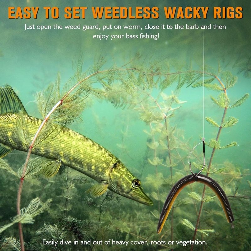 Weedless Worm Hooks for Wacky & Texas Rig Fishing - 30PCS Professional V Bass Hooks | Freshwater & Saltwater Sizes 1/0, 2/0, 3/0