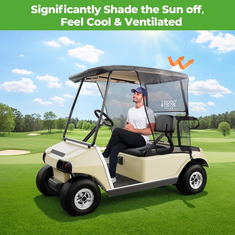 10L0L Golf Cart Sun Shade Cover for Club Car DS Precedent & EZGO TXT RXV, Superior UV Heat Blocking Polyester Mesh Canopy Cover, Durable & Easy Install (Roof Size:59" L X 41" W)
