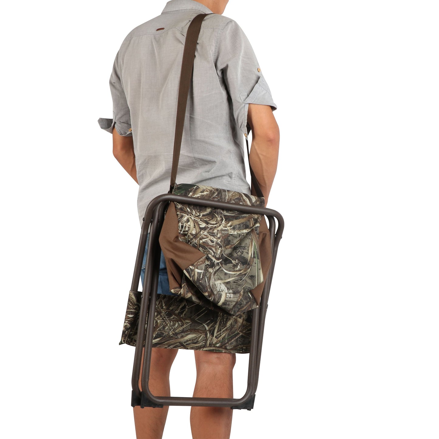 PORTAL Folding Seat, Lightweight Backrest Stool Hunting Fishing Chair with Storage Pocket for Camping, Hiking, Beach, Picnic, Support Up to 225 lbs, Camouflage